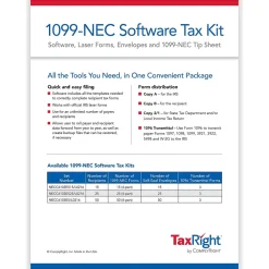 Tax Forms*ComplyRight TaxRight 2024 1099-NEC Tax Form Tax Forms, Envelopes, TipSheet & Software, 4-Part, 50/Pack (NECSC6103ES)
