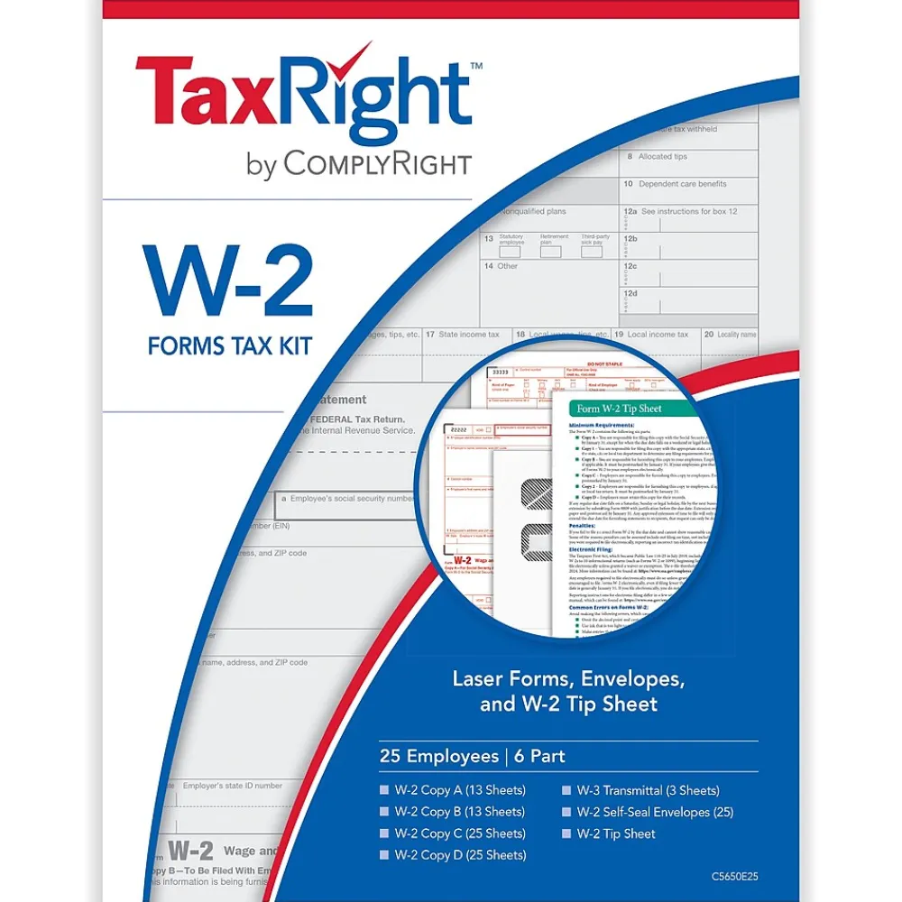 Tax Forms*ComplyRight TaxRight 2024 W-2 Tax Form Tax Form Set with Envelopes, 6-Part, 25/Pack (SC5650E25)