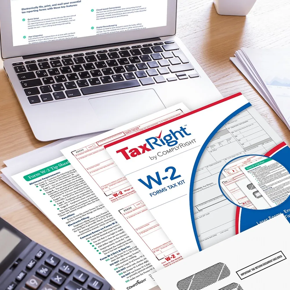 Tax Forms*ComplyRight TaxRight 2024 W-2 Tax Form Tax Form Set with Envelopes, 4-Part, 50/Pack (SC5645E)