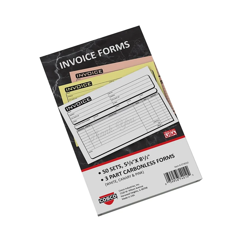 Business Forms*Cosco Business 3-Part Carbonless Invoices, 5.4" x 8.5", 50 Sets/Book (074010)