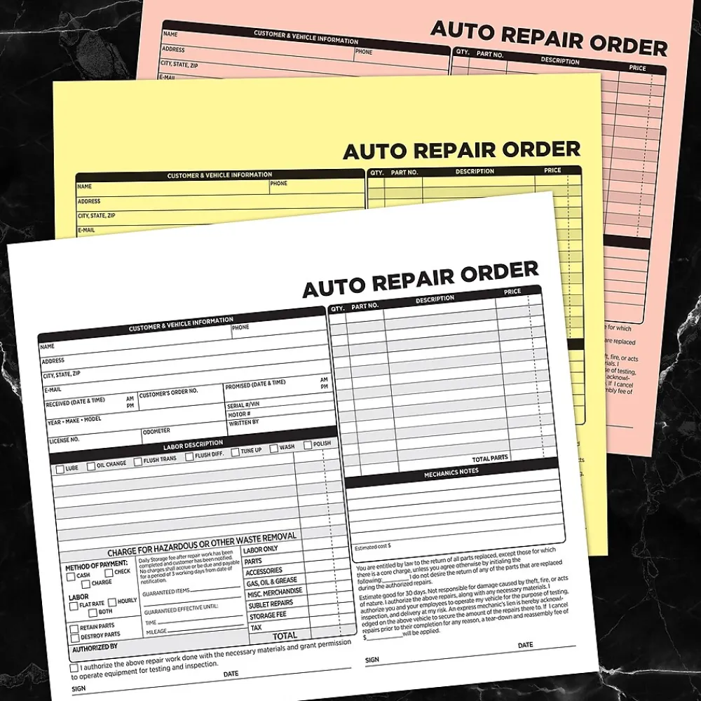 Business Forms*Cosco 3-Part Carbonless Auto Repair Order, 8.5" x 7.5", 50 Sets/Book (074035PK2)