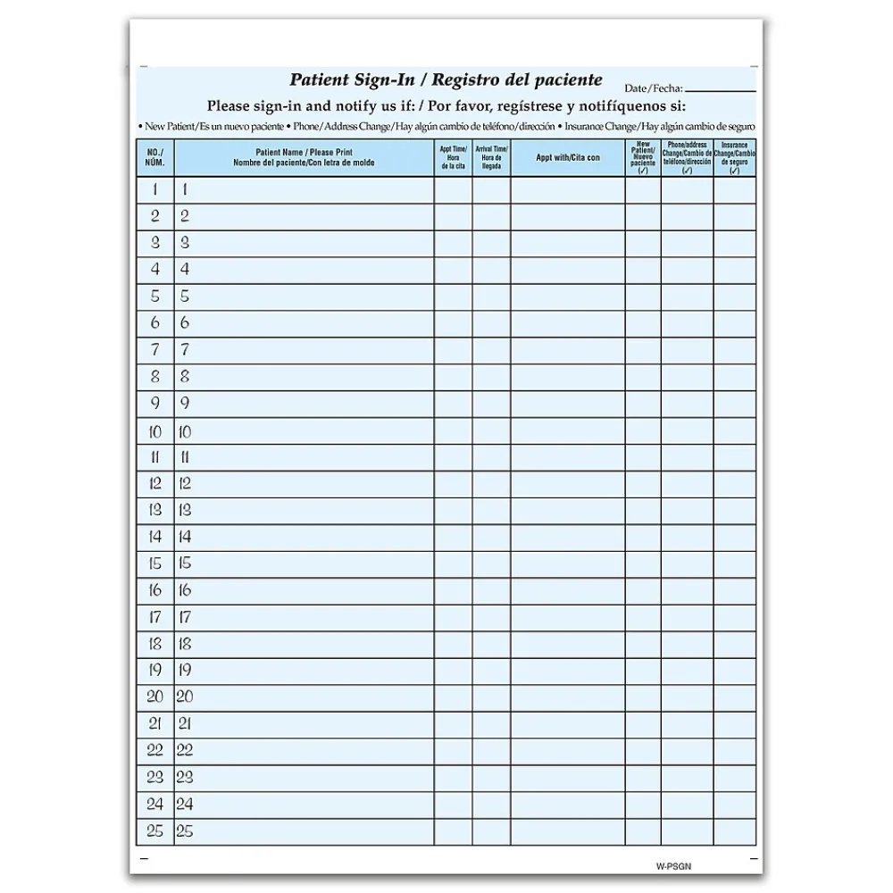 Medical Forms*Cosco Patient Bilingual Confidential Sign-In Forms, 3-Part, 125 Forms/Pack (074042)