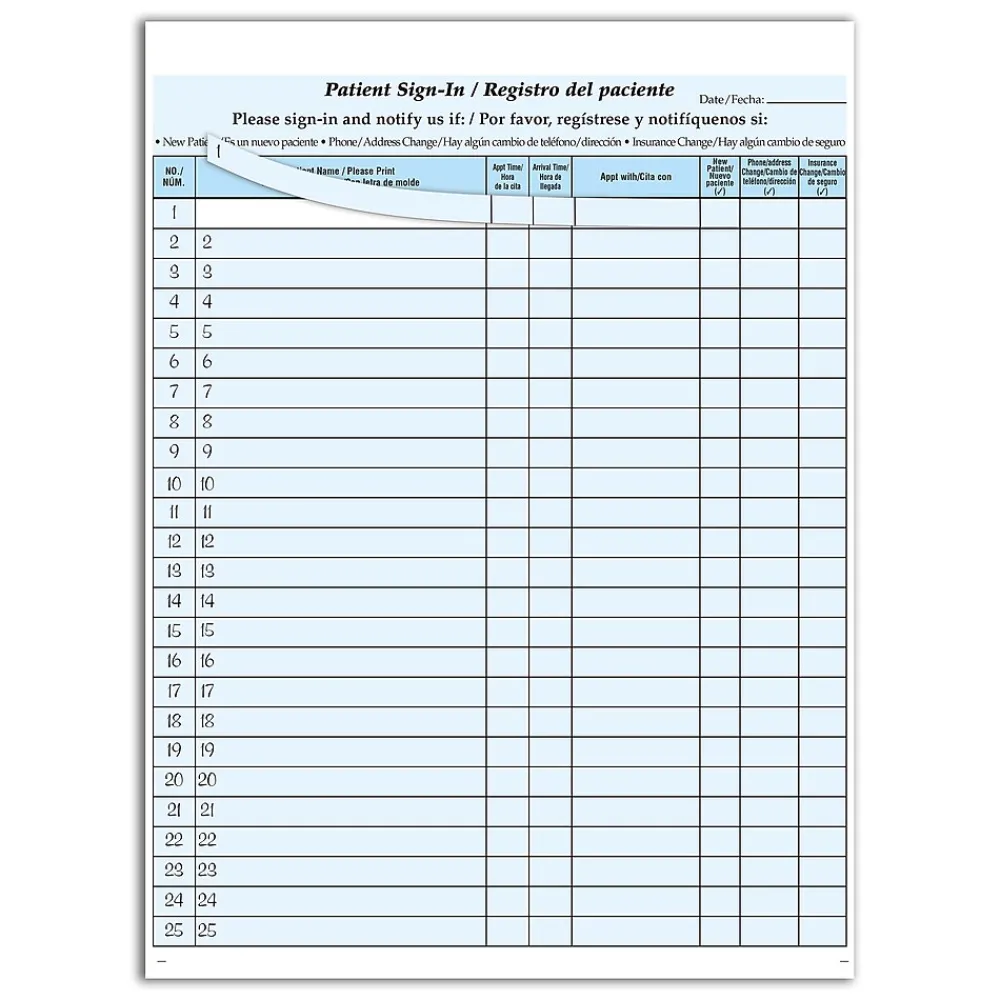 Medical Forms*Cosco Patient Bilingual Confidential Sign-In Forms, 3-Part, 125 Forms/Pack (074042)
