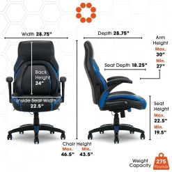Ergonomic Chairs*Dormeo Ergonomic Faux Leather Swivel Manager's Chair, Blue (60030-BLU) Navy Blue