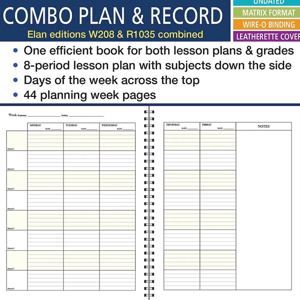 Grade Books*ELAN Undated Combination Plan and Record Book, 8.5" x 11", 30/Pack (PR8-1035-CP)