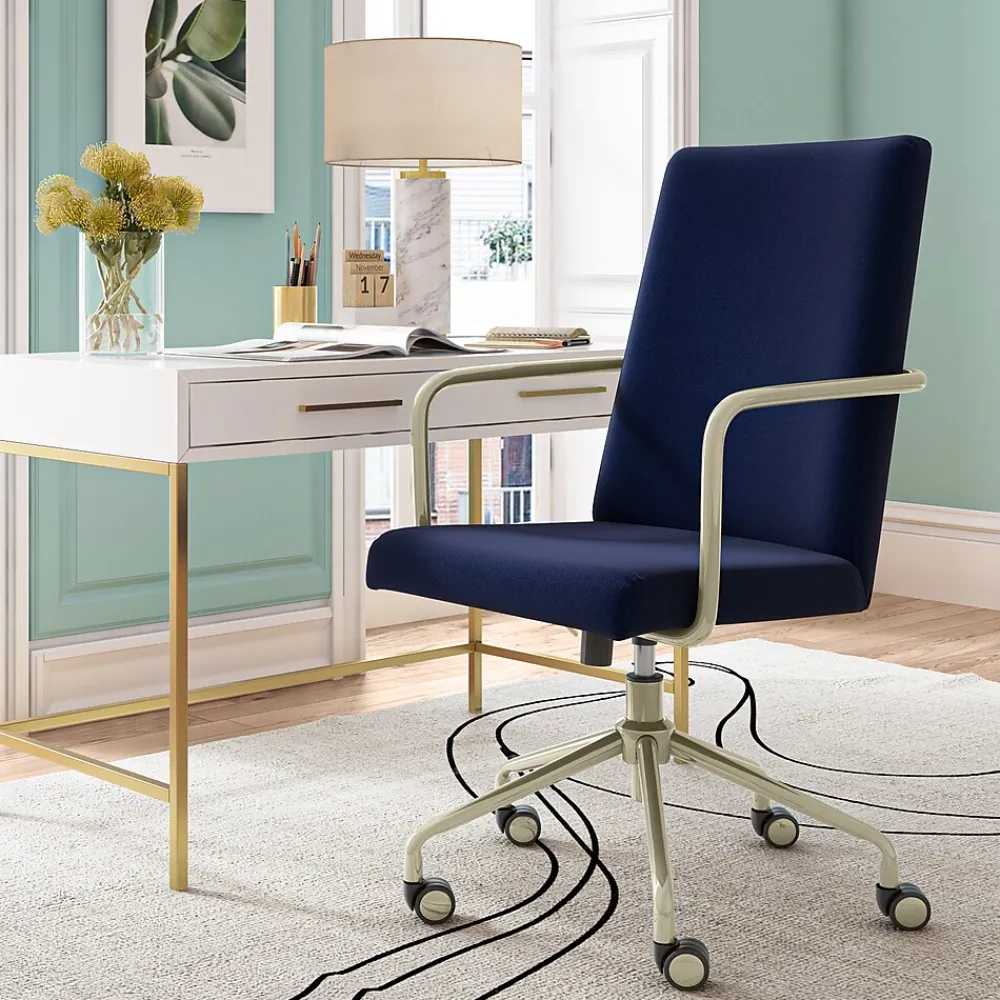 Office Chairs*Elle Decor Giselle Fabric Computer and Desk Chair, Navy Blue/Gold (CHR10058C)