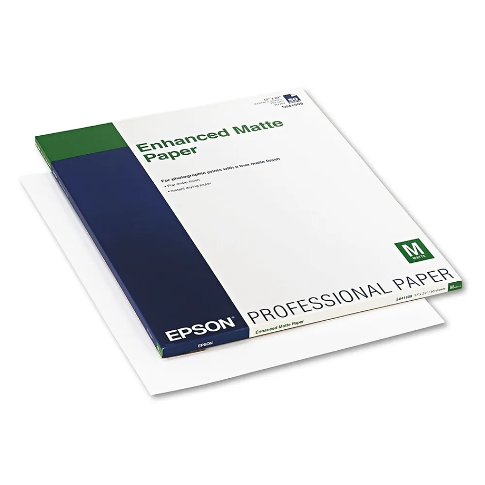 Photo Paper*Epson Enhanced Matte Presentation Paper, 17" x 22", 50 Sheets/Pack (S041908)