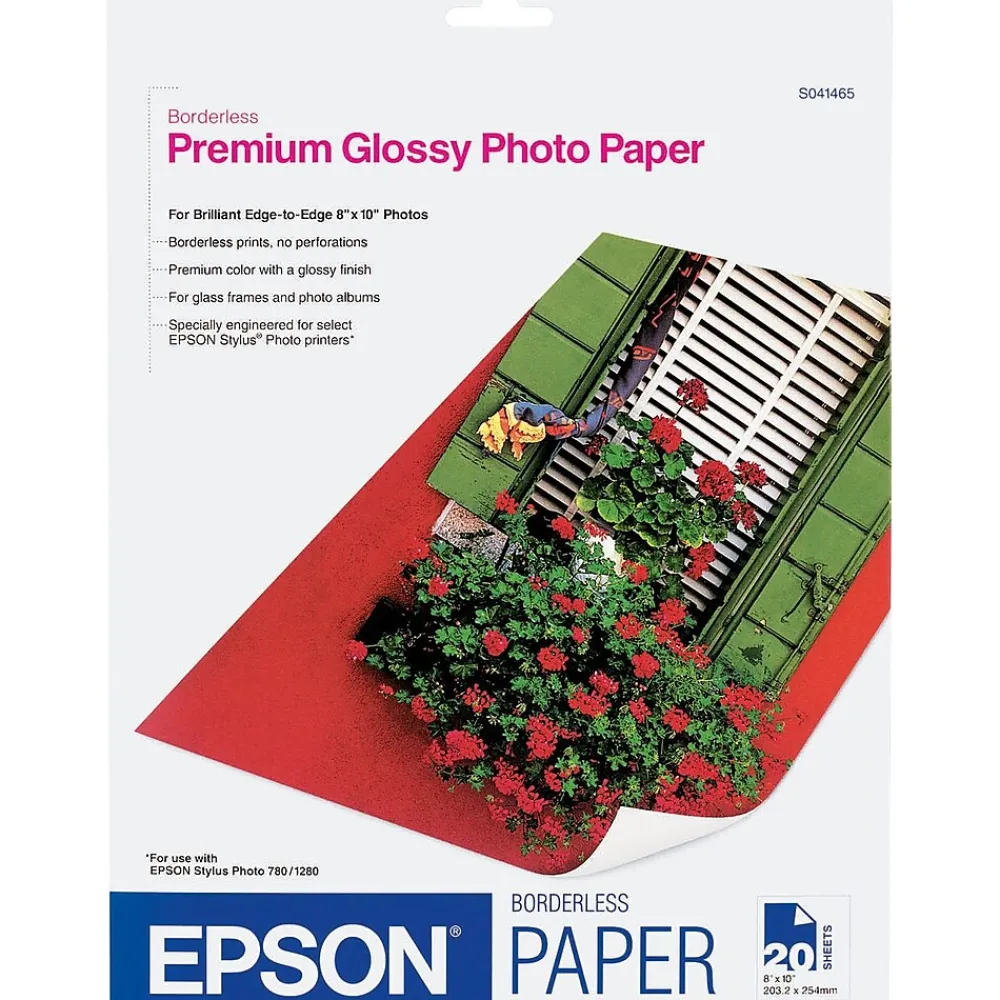 Photo Paper*Epson Glossy Photo Paper, 8" x 10", 20 Sheets/Pack (S041465)
