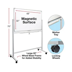 Dry Erase*Excello Global Products Dry-Erase Mobile Whiteboard, Aluminum Frame, 48