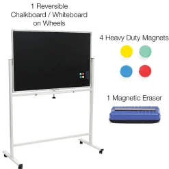 Dry Erase*Global Printed Products Excello Global Products Double Sided Magnetic Mobile Whiteboard Chalkboard Combo, White Frame, 48