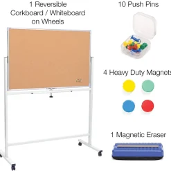 Bulletin*Global Printed Products Excello Global Products Double Sided Magnetic Mobile Whiteboard Corkboard Combo, White Frame, 48