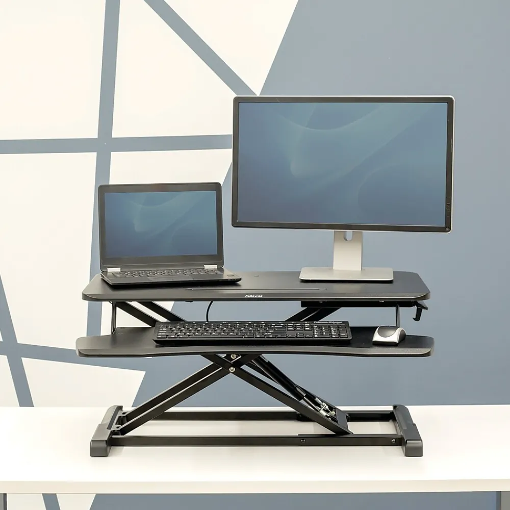 Standing Desks*Fellowes Corsivo 32"W Manual Adjustable Standing Desk Converter, Black (8091001)