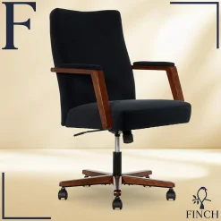 Office Chairs*Finch NEO ONE Ergonomic Velvet Fabric/Wood Swivel Executive Chair, Black (52304-BLK)