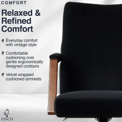 Office Chairs*Finch NEO ONE Ergonomic Velvet Fabric/Wood Swivel Executive Chair, Black (52304-BLK)