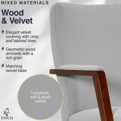 Office Chairs*Finch NEO ONE Ergonomic Velvet Fabric/Wood Swivel Executive Chair, Gray (52304-GRY)