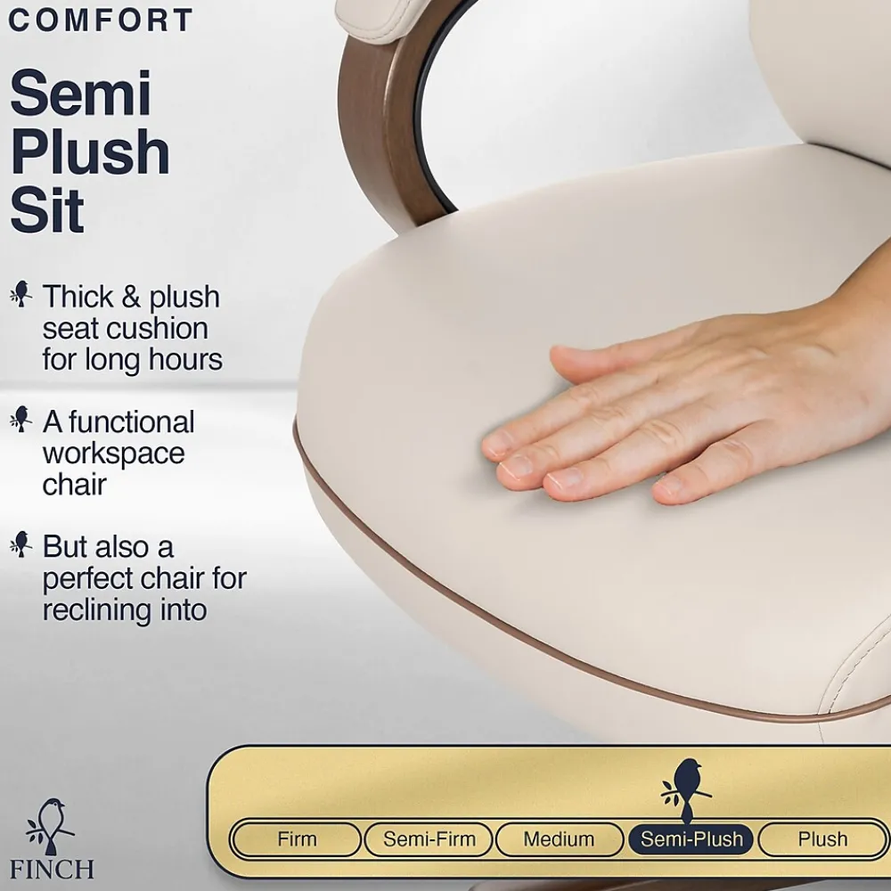 Office Chairs*Finch NEO TWO Ergonomic Vegan Leather/Wood Swivel Executive Chair, Cream (52373-CRM)