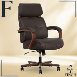 Office Chairs*Finch NEO TWO Ergonomic Vegan Leather/Wood Swivel Executive Chair, Brown (52373-BRN)