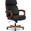 Office Chairs*Finch NEO TWO Ergonomic Vegan Leather/Wood Swivel Executive Chair, Black (52373-BLK)
