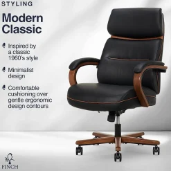 Office Chairs*Finch NEO TWO Ergonomic Vegan Leather/Wood Swivel Executive Chair, Black (52373-BLK)