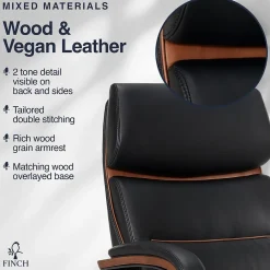 Office Chairs*Finch NEO TWO Ergonomic Vegan Leather/Wood Swivel Executive Chair, Black (52373-BLK)