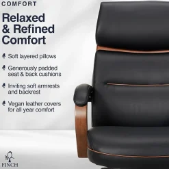 Office Chairs*Finch NEO TWO Ergonomic Vegan Leather/Wood Swivel Executive Chair, Black (52373-BLK)