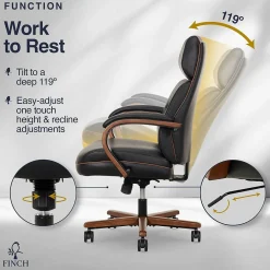 Office Chairs*Finch NEO TWO Ergonomic Vegan Leather/Wood Swivel Executive Chair, Black (52373-BLK)