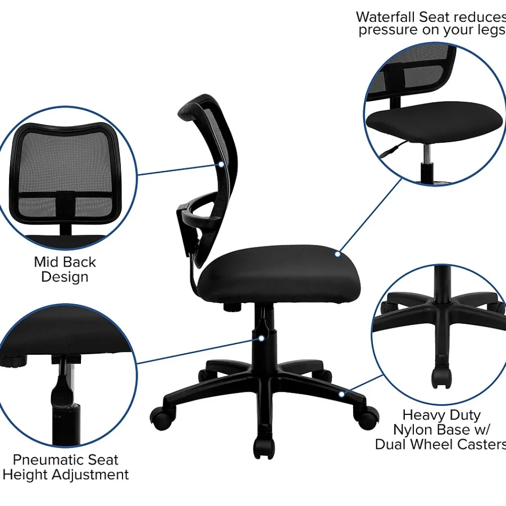 Office Chairs*Flash Furniture Alber Armless Ergonomic Mesh Swivel Mid-Back Task Office Chair, Black (WLA277BK)