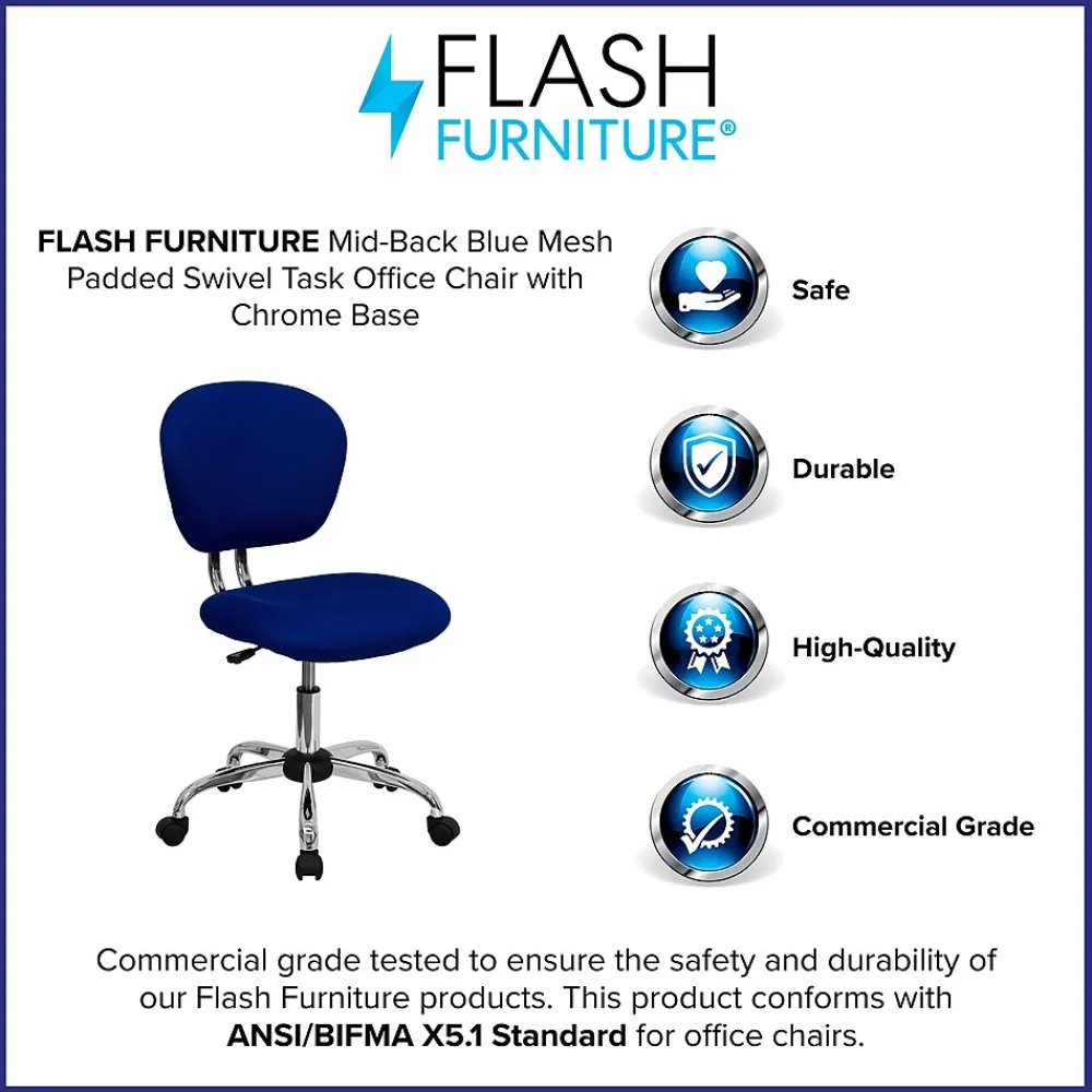 Office Chairs*Flash Furniture Beverly Armless Ergonomic Mesh Swivel Mid-Back Padded Task Office Chair, Blue (H2376FBLUE)
