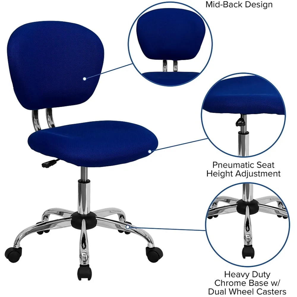 Office Chairs*Flash Furniture Beverly Armless Ergonomic Mesh Swivel Mid-Back Padded Task Office Chair, Blue (H2376FBLUE)