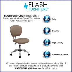 Office Chairs*Flash Furniture Beverly Armless Ergonomic Mesh Swivel Mid-Back Padded Task Office Chair, Coffee Brown (H2376FCOF)
