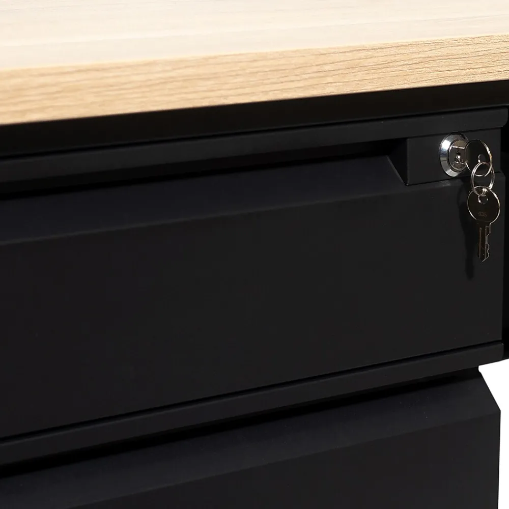 Office Desks*Flash Furniture Cambridge 70"W Double Pedestal Desk, (GCMBLK180WOK) White Oak/Black