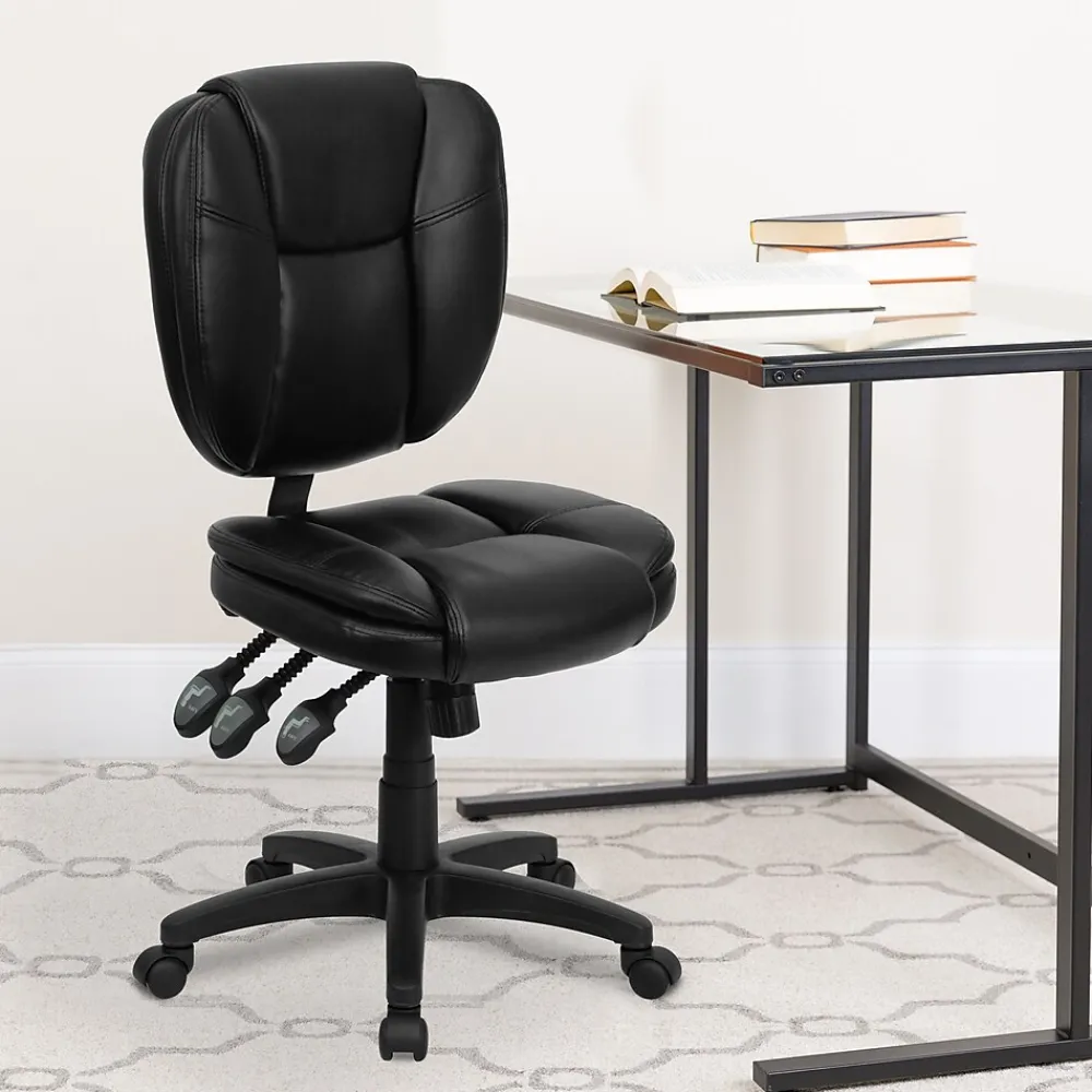 Office Chairs*Flash Furniture Caroline Armless Ergonomic LeatherSoft Swivel Mid-Back Multifunction Task Office Chair, Black (GO930FBKLEA)