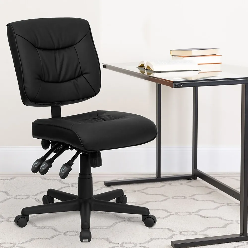 Office Chairs*Flash Furniture Cole Armless Ergonomic LeatherSoft Swivel Mid-Back Task Office Chair, Black (GO1574BK)