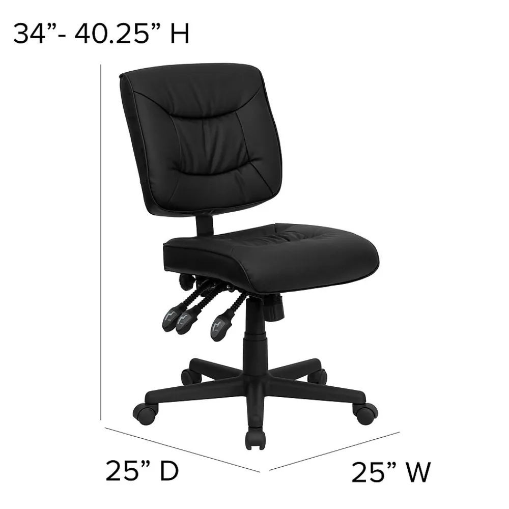 Office Chairs*Flash Furniture Cole Armless Ergonomic LeatherSoft Swivel Mid-Back Task Office Chair, Black (GO1574BK)