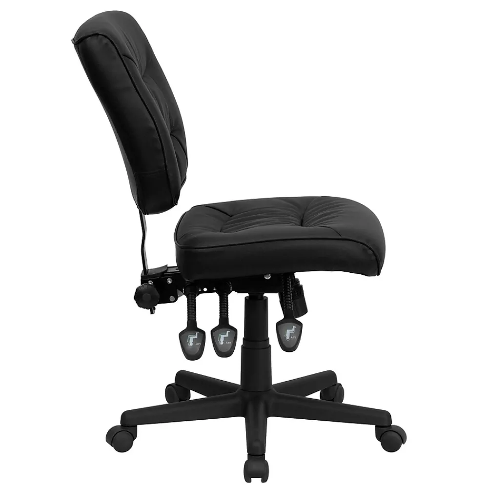 Office Chairs*Flash Furniture Cole Armless Ergonomic LeatherSoft Swivel Mid-Back Task Office Chair, Black (GO1574BK)