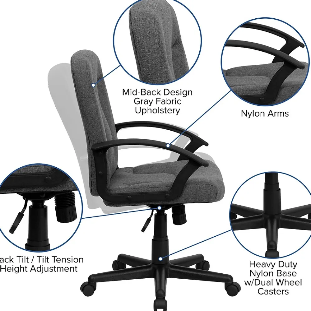 Office Chairs*Flash Furniture Garver Fabric Swivel Mid-Back Executive Office Chair, Gray (GOST6GYFAB)