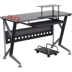 Computer Desks*Flash Furniture Glass Computer Desk with Pull-Out Keyboard Tray and CPU Cart, Black