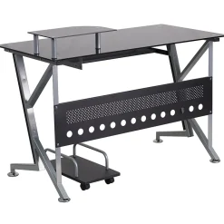Computer Desks*Flash Furniture Glass Computer Desk with Pull-Out Keyboard Tray and CPU Cart, Black