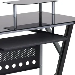 Computer Desks*Flash Furniture Glass Computer Desk with Pull-Out Keyboard Tray and CPU Cart, Black