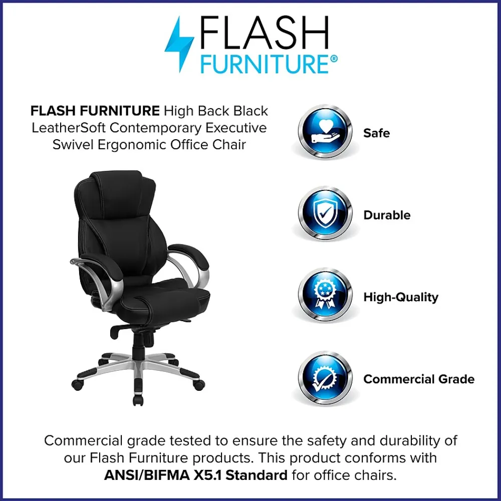 Office Chairs*Flash Furniture Hawkins Ergonomic LeatherSoft Swivel High Back Executive Office Chair, Black (H9626L2)