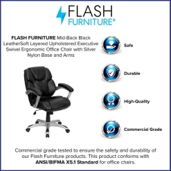 Office Chairs*Flash Furniture Heather Ergonomic LeatherSoft Swivel Mid-Back Executive Office Chair, Black (GO931HMIDBK)