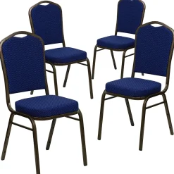Folding & Stacking*Flash Furniture HERCULES™ Fabric Gold Vein Frame Crown Back Banquet Chair, Navy Blue, 4/Pack (4FDC01GV208)
