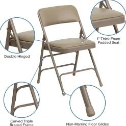 Folding & Stacking*Flash Furniture HERCULES™ Curved Triple Braced Vinyl Armless Folding Chair, Beige, 4/Pack (4HF3MC309AVBGE)