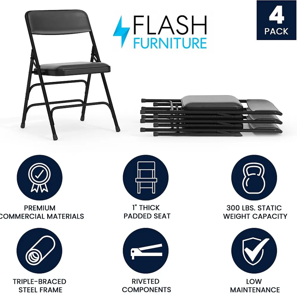 Folding & Stacking*Flash Furniture HERCULES Vinyl Upholstered Reception Chair, Black, 4/Pack (HA-MC309AV-BK-GG)