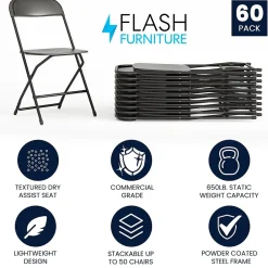 Folding & Stacking*Flash Furniture HERCULES™ Plastic Armless Folding Chair, Black, 60/Pack