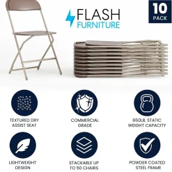 Folding & Stacking*Flash Furniture HERCULES™ Plastic Armless Folding Chair, Premium Brown, 10/Pack