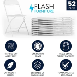 Folding & Stacking*Flash Furniture HERCULES™ Plastic Armless Folding Chair, Premium White, 52/Pack