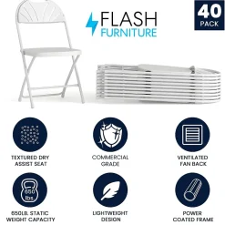 Folding & Stacking*Flash Furniture HERCULES™ Plastic Armless Folding Chair With Fan Back, White, 40/Pack (40LEL4WHITE)