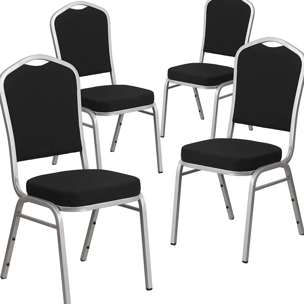 Folding & Stacking*Flash Furniture HERCULES Series Fabric Banquet Stacking Chair, Black/Silver Frame, 4 Pack (4FDC01S11)