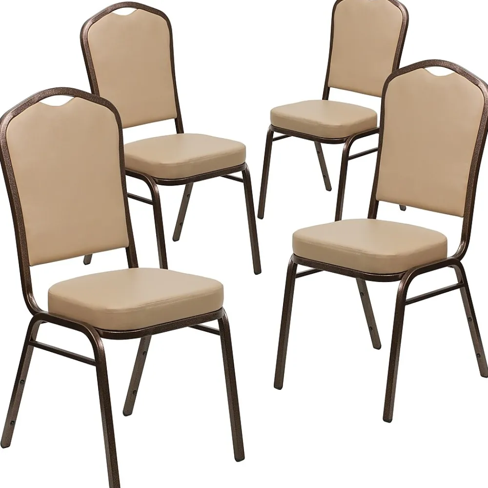 Folding & Stacking*Flash Furniture HERCULES Series Vinyl Banquet Stacking Chair, Tan/Copper Vein Frame, 4 Pack (4FDC01CPRTN)